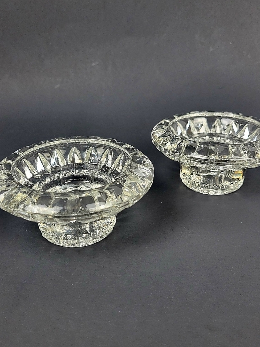 Vintage KIG Clear Pressed Glass Taper Candle Holders~Fits 3/4" & 1-1/2" Candles